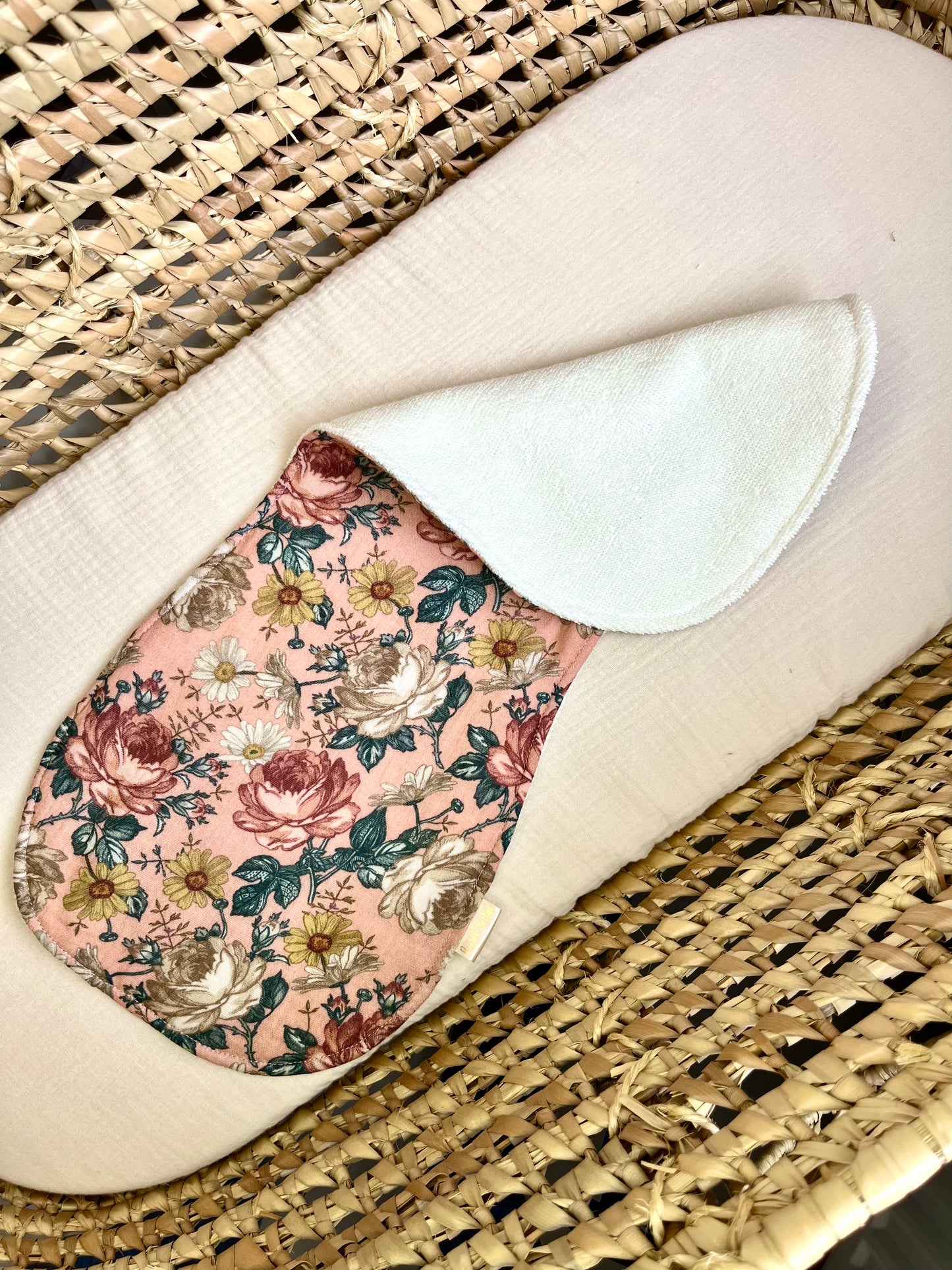 Muslin burp cloth set of 3 - floral, natural, old pink