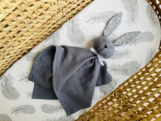Double gauze Baby comforter Bunny in Grey with star ears