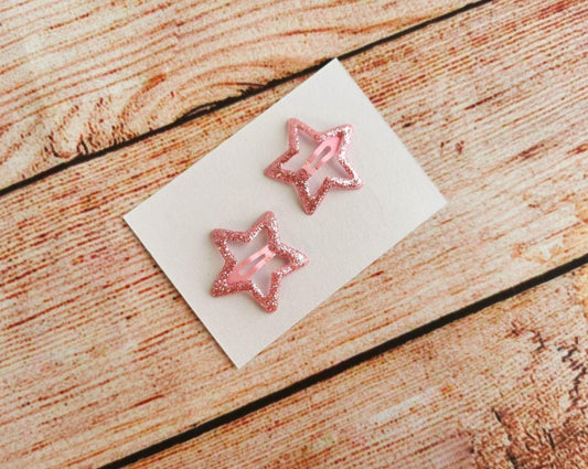 Pink star hair clip set of 2, Sparkling Glitter hair clips for toddler and adult