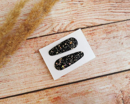 Glitter hair snap clip set of 2 Black, Sparkling hair clips for toddler and adult