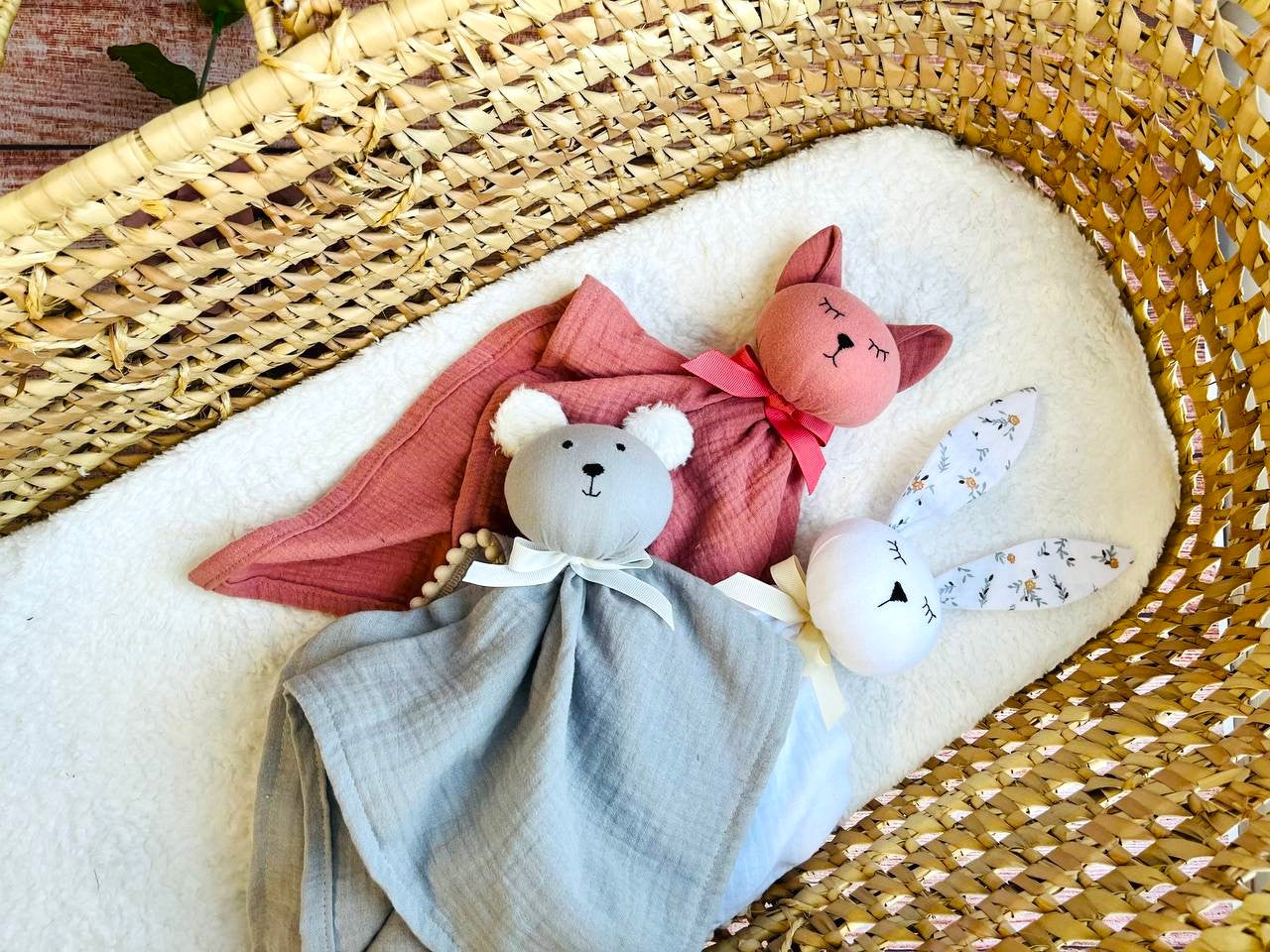Double gauze Baby Animal comforter Bear in light grey, Personalized baby gift