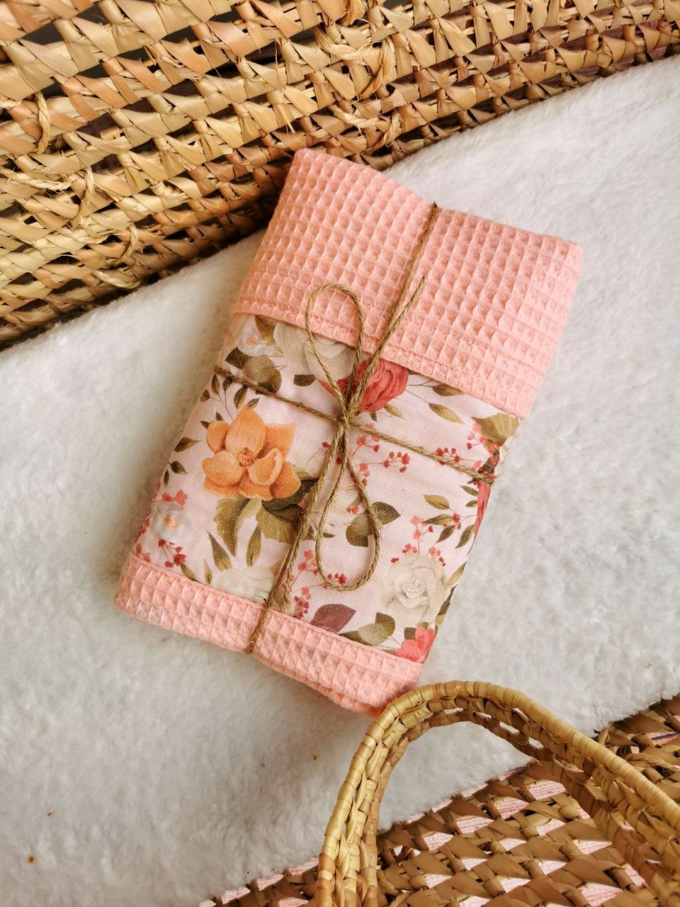 Waffle baby blanket Peach flowers Cotton Pastel Baby